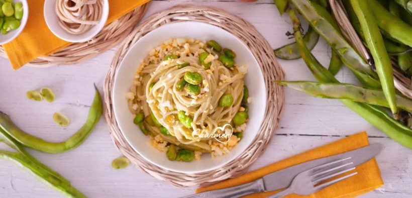 Trenette al farro con fava in due consistenze