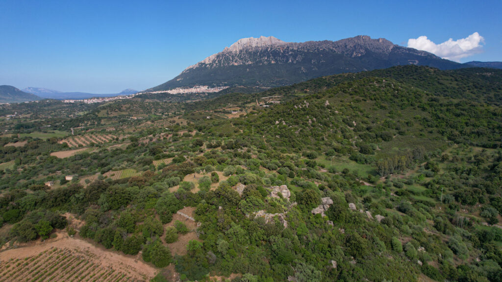 Nuraghe Susùne/Lillovè, sullo sfondo Oliena e il Supramonte